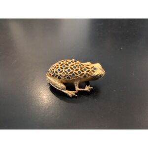 Frog Blue Rhinestone HOB HOUSE OF BORVANI Vintage Pin Brooch Gold J-297